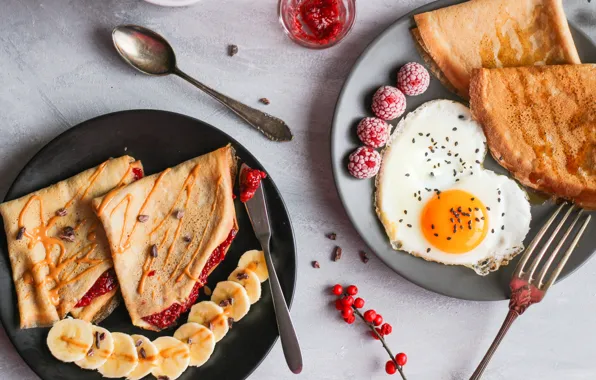 Berries, raspberry, egg, chocolate, Breakfast, plate, plug, scrambled eggs