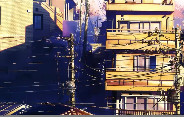 Picture summer, street, posts, wire, home, Japan, window, 5 centimeters per second