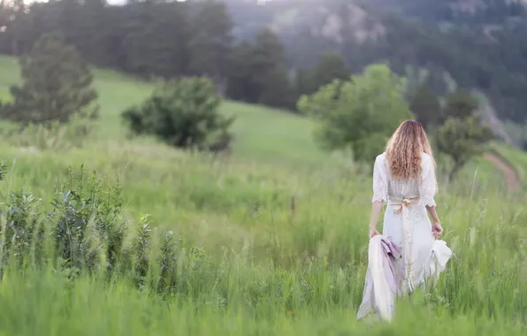 Picture greens, grass, girl, dress