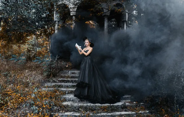 Nature, pose, smoke, dove, dress, ladder, devuschka, Acts Novels