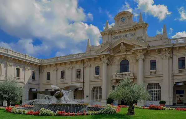 Italy, fountain, Genoa, naval station