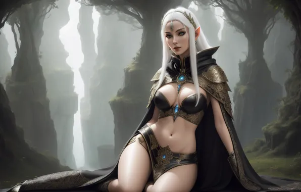 Girl, fantasy, nature, art, blond, elf, digital art, fantasy art