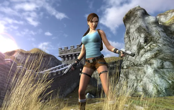 Guns, Tomb Raider, art, Lara Croft, fan, wall