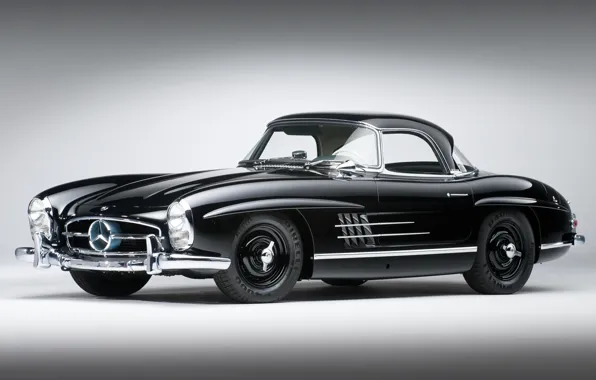 Black, Mercedes-Benz, classic, Mercedes, the front, 1957, beautiful car, 300сл