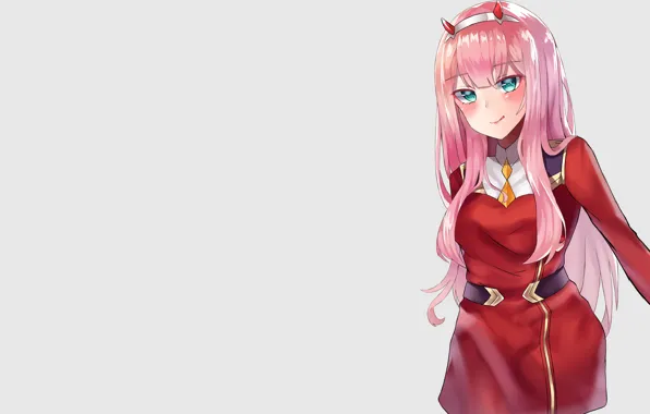 Girl, grey background, 002, red jacket, Darling In The Frankxx, Cute in France, Zero Two
