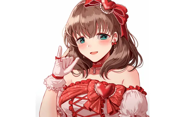Girl, blouse, green eyes, long hair, brown hair, anime, beautiful, pretty