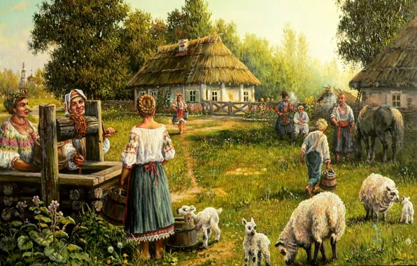 Picture summer, art, well, Andrey Lyakh, the village