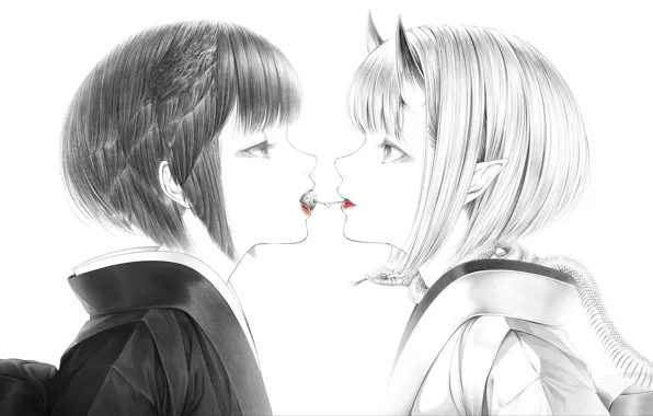 Cherry, girls, figure, anime, art, bouno satoshi
