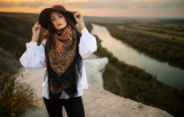 Girl, sweetheart, model, brunette, Wallpaper, Hat, beautiful, Pants