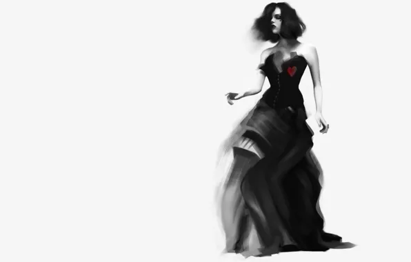 Heart, Girl, black and white, corset