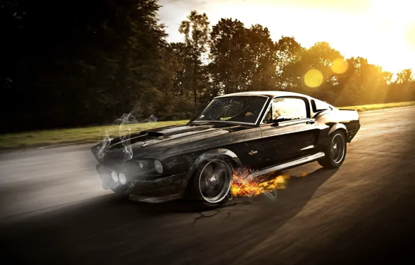 Machine, fire, smoke, Ford, sparks, Ford Mustang Shelby GT350