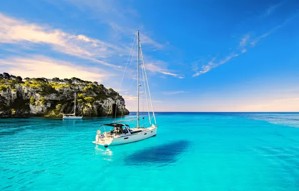 Picture wave, the sky, freedom, clouds, the ocean, rocks, stay, sailboat