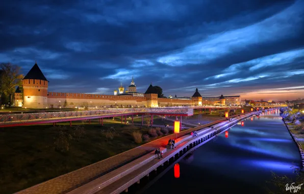 Picture clouds, the city, wall, the evening, lighting, channel, tower, The Kremlin