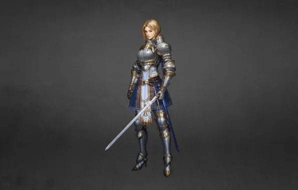 Girl, Minimalism, Blonde, Armor, Girl, Sword, Warrior, Beautiful