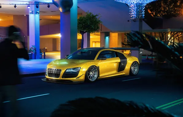 Audi, Auto, Night, Yellow, Machine, Audi R8, Car, Car