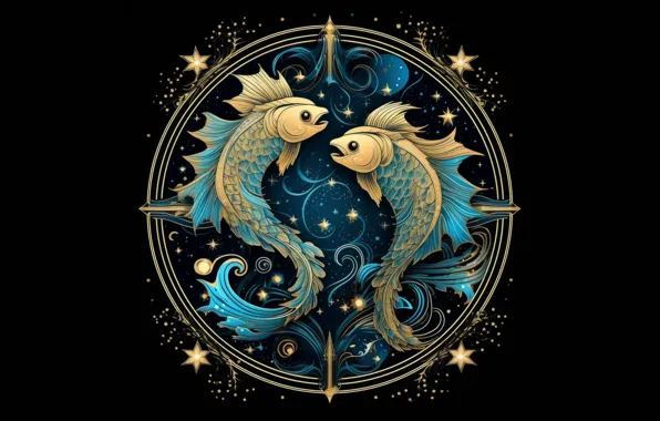 Fish, sign, Fish, symbol, black background, the signs of the zodiac, zodiac, astrology