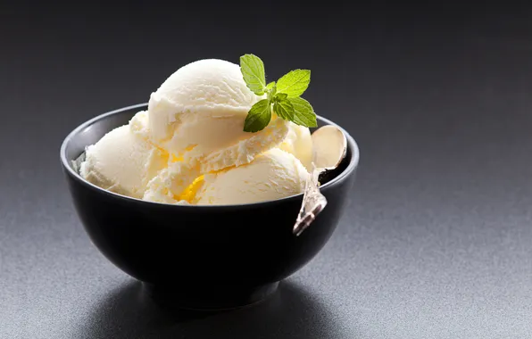 Spoon, ice cream, bowl, mint