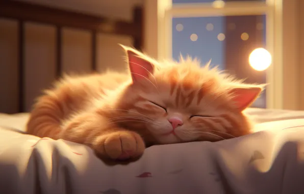 Cat, light, pose, kitty, room, sleep, window, red