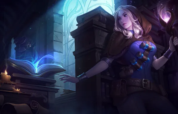 Girl, magic, book, Lux, League Of Legends