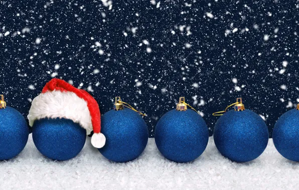 Picture winter, balls, snow, blue, the dark background, holiday, balls, Shine