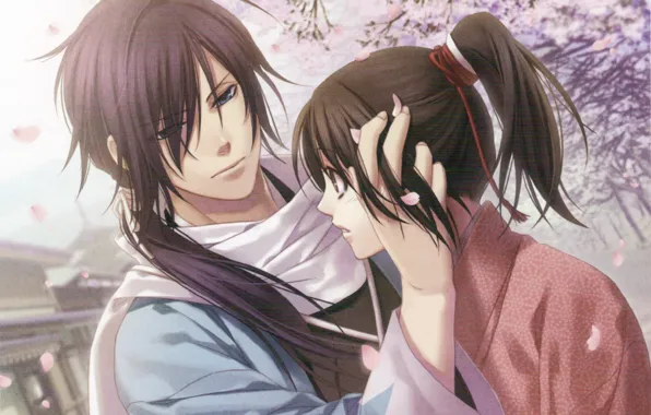 Spring, Sakura, scarf, two, care, flowering, bangs, demons pale cherry