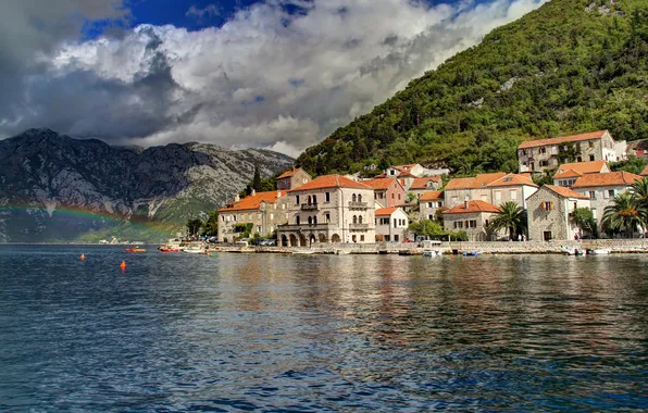 Water, mountains, the city, photo, coast, Montenegro, Perast