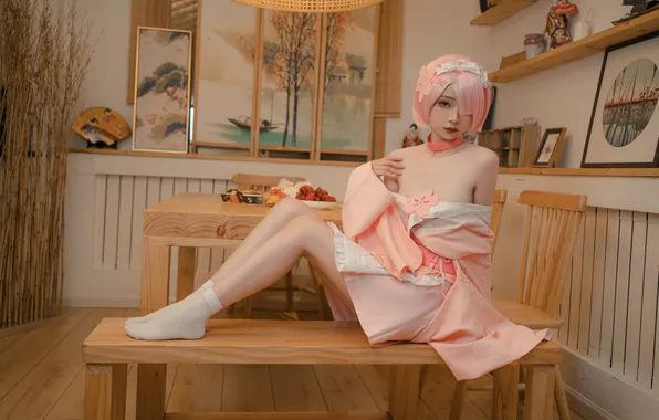 Legs, Asian, cutie, cosplay, cosplay, asian, pink hair, white socks