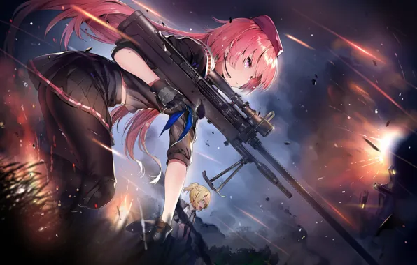 Girl, weapons, girls, war, anime, art, the fire, Girls Frontline