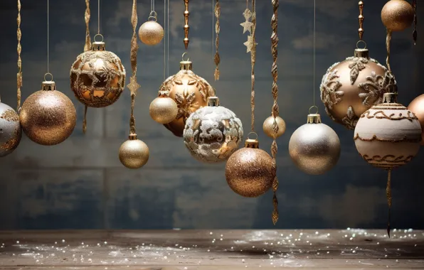 Background, balls, new year, Christmas, golden, Christmas, balls, background