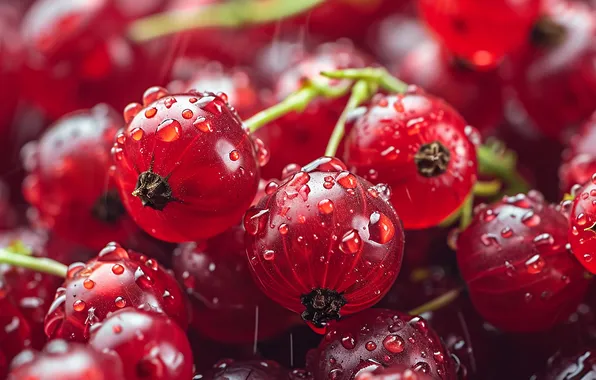 Picture drops, macro, red, berries, currants, AI art, neural network