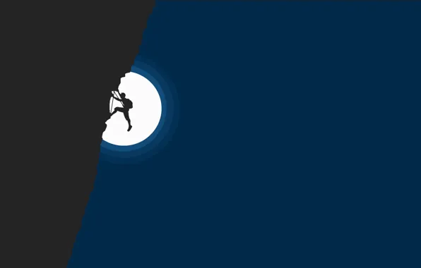 Sport, Moon, minimalism, night, mountain, man, digital art, artwork