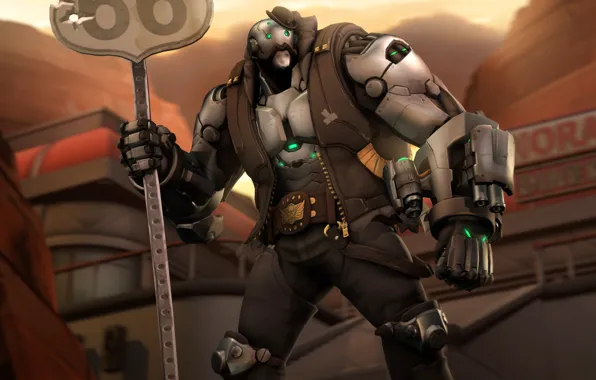 Sign, robot, hat, wild West, bob, overwatch