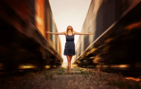 Girl, speed, trains, mound