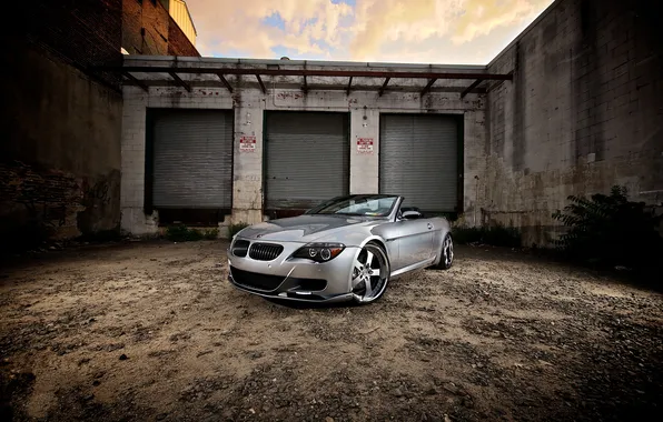 The sky, clouds, reflection, the building, bmw, BMW, silver, convertible