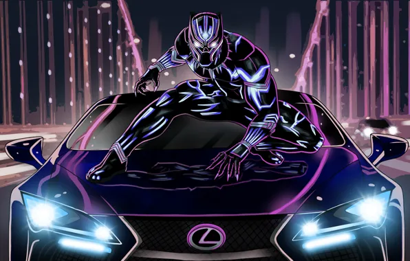 Lexus, neon, artwork, black panther