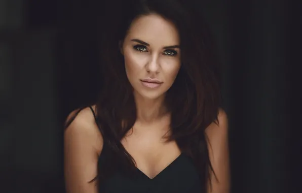 Picture girl, portrait, makeup, dress, brunette, hairstyle, in black