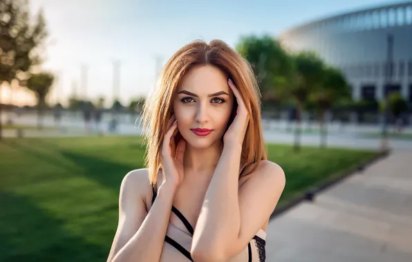 Girl, grass, brown hair, brown eyes, photo, photographer, park, model