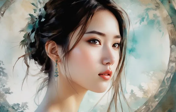 Look, girl, pose, portrait, round, earrings, brunette, hairstyle