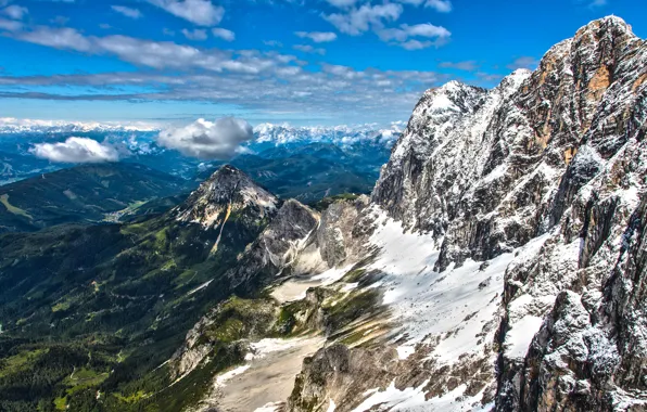 Picture the sky, clouds, snow, mountains, Austria, Alps, top