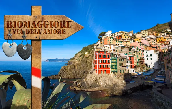 Picture sea, rocks, coast, Villa, Italy, houses, Riomaggiore, travel