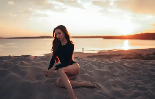 Sand, beach, pose, Girl, Victoria Rusko