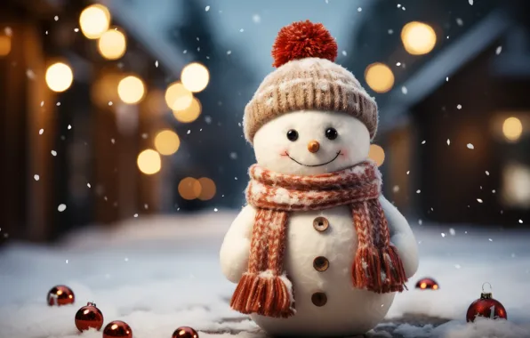 Winter, snow, New Year, Christmas, snowman, happy, Christmas, night