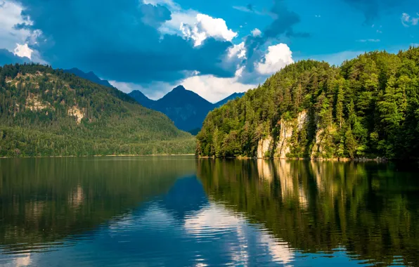 Forest, mountains, rock, lake, Germany, Bayern, Alps, Germany
