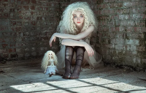 Girl, background, doll