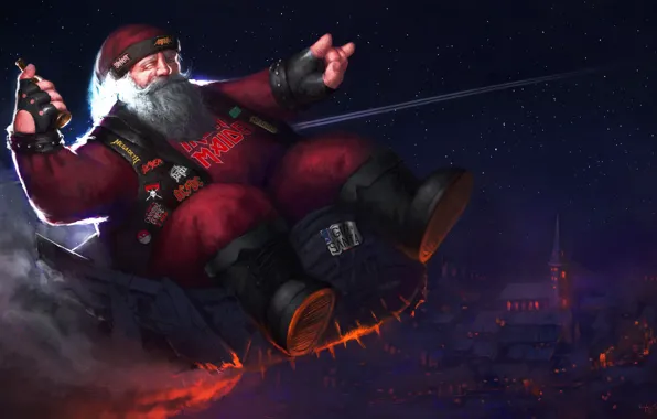 Winter, Night, Figure, Music, Christmas, New year, Santa, Beard