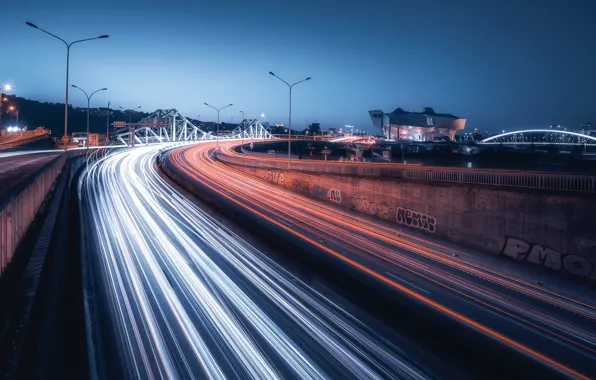 Lights, France, the evening, Lyon