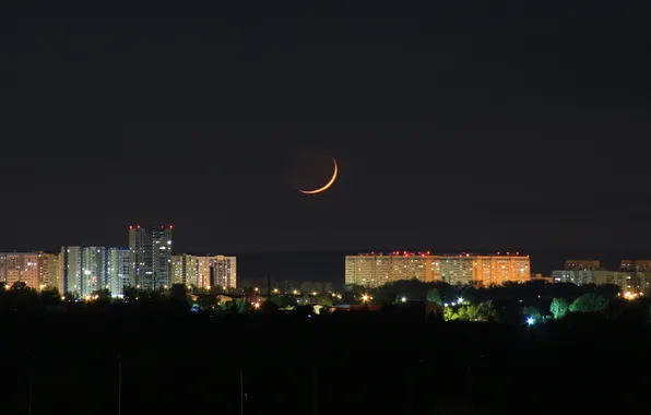 The sky, night, the city, the moon, Russia, architecture, Stan, Samara region