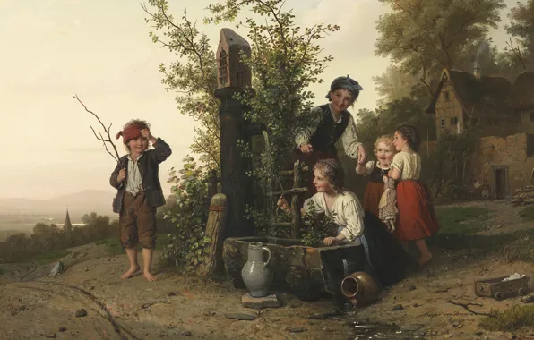 Picture 1868, German painter, German painter, The Blind Man's Buff Game, Johann Georg Meyer von Bremen, …