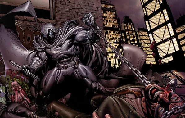 Machine, girl, blood, chain, male, comic, MARVEL, Mark Spector