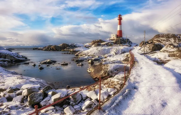 Shore, lighthouse, Norway, Rogaland, Midtbrød